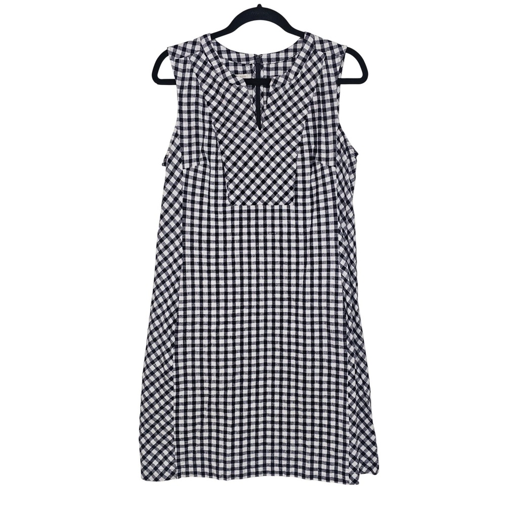Talbots 12 Black Gingham Shift Dress Linen Cotton Blend Sleeveless Cottagecore